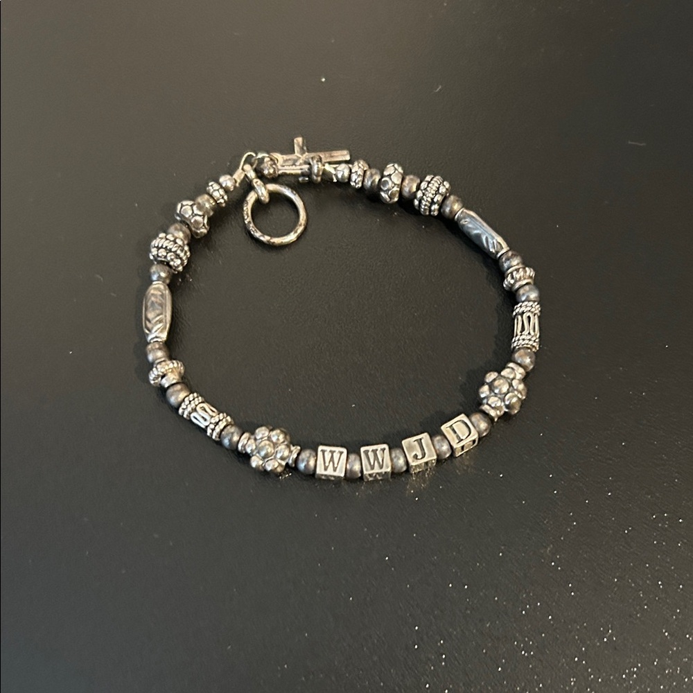 Silver Beaded Bracelet with WWJD Charm